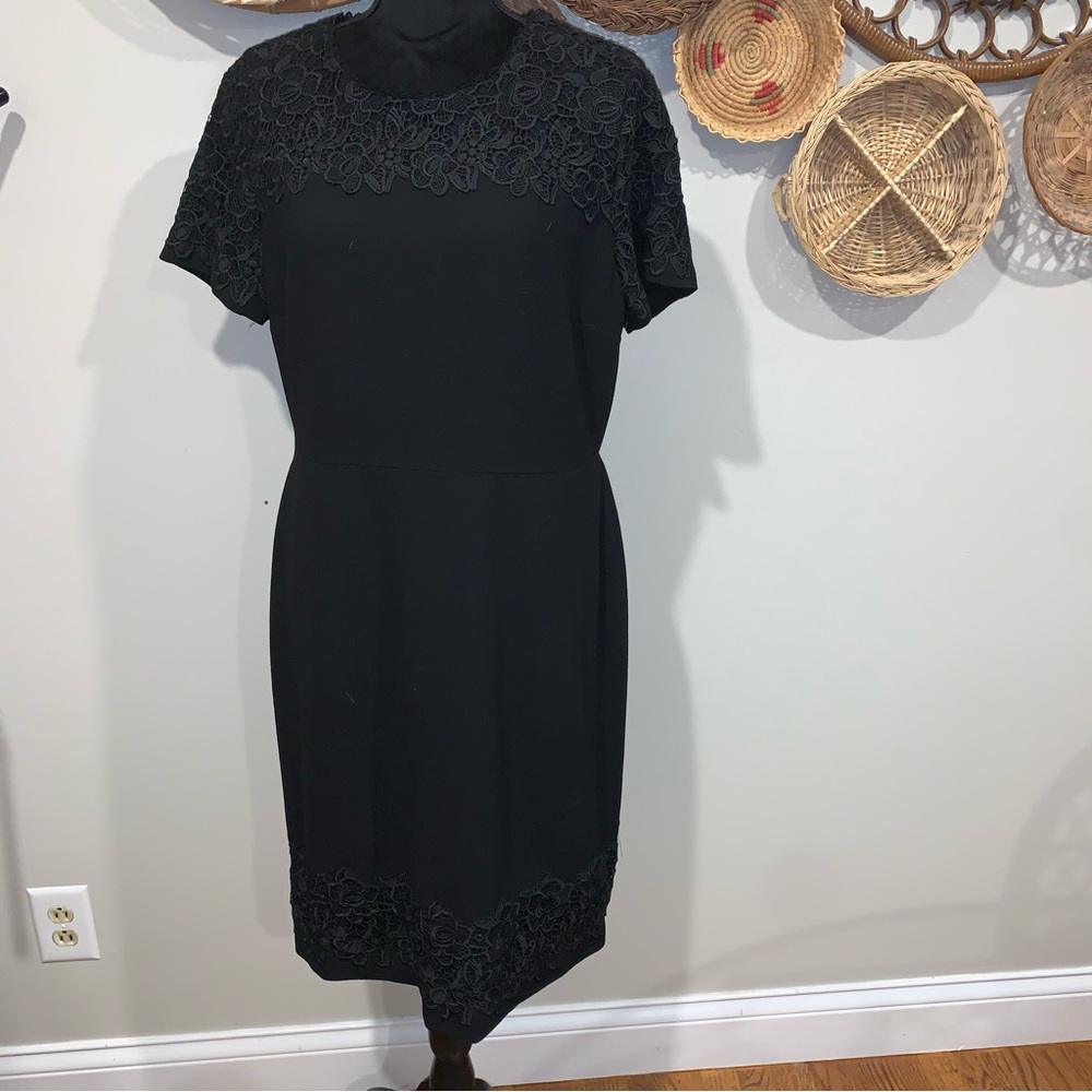 Karl Lagerfeld lace trim shift dress black businesswear size 14